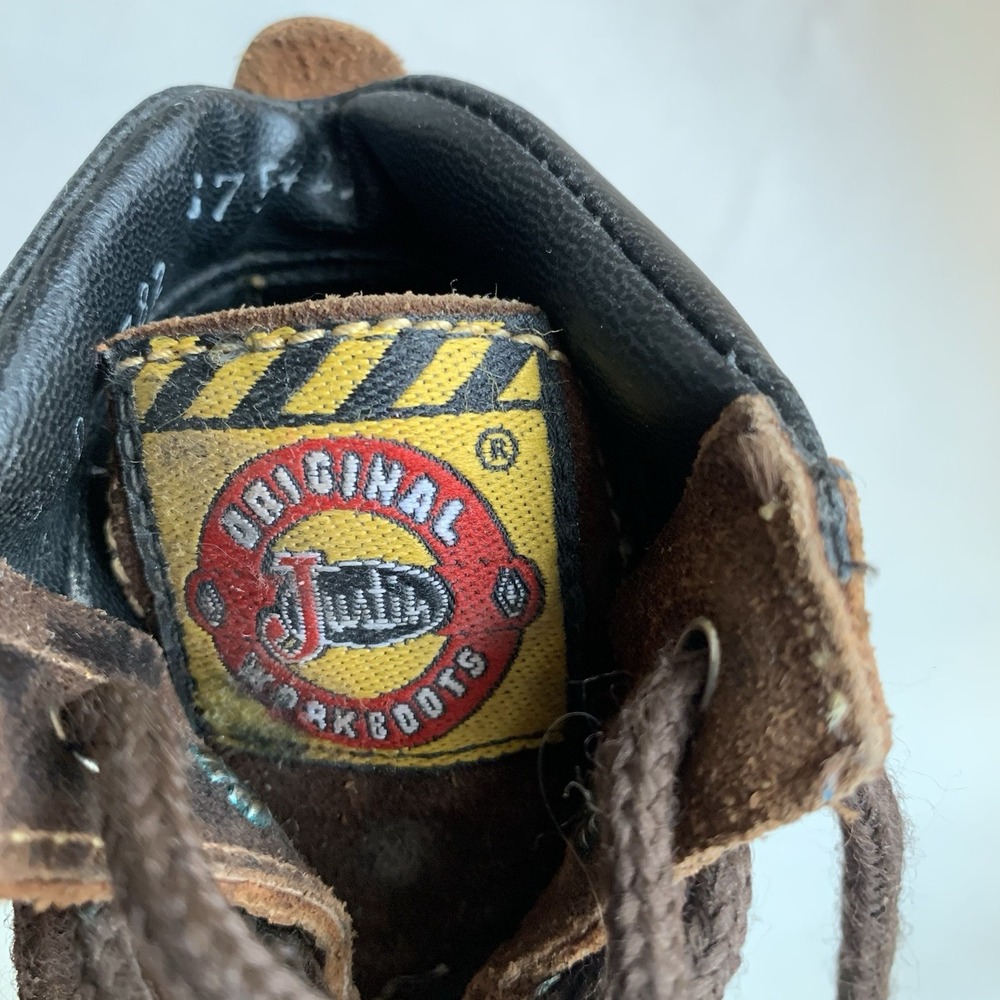 Justin Kids Original Leather‎ Work Boots Western 8.5D Chore Ranchwear Brown - Picture 5 of 7